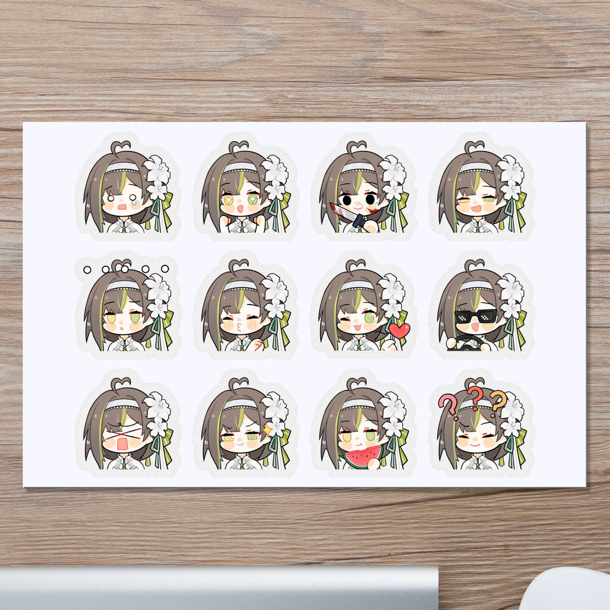 Milky Green White Battle Suit Stickers